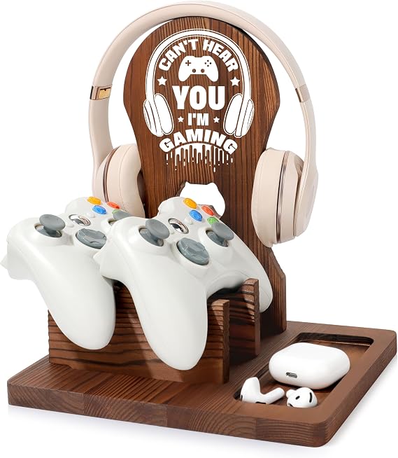 Fathers Day Gamer Gifts for Men Teen Boy, Gamer Accessories Stuff, Gaming Gifts for Son Boyfriend Husband Wooden Headphone Stand