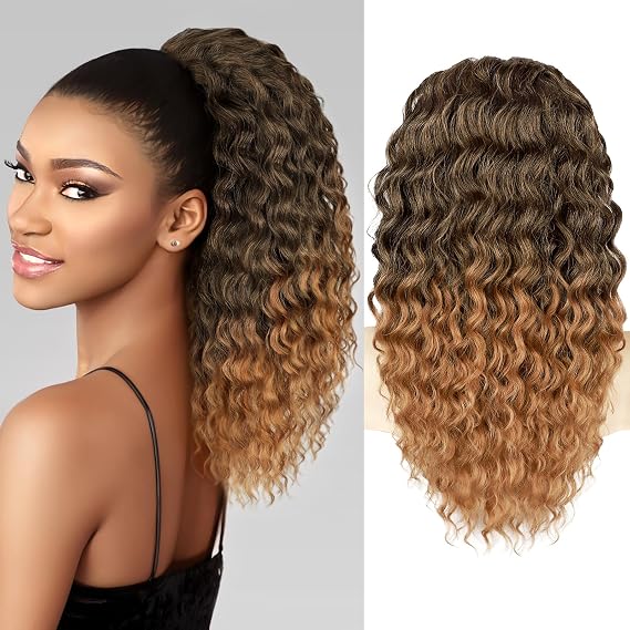 HMD Curly Ponytail Extension Drawstring Ponytail for Black Women | Synthetic Curly Ponytail Hair Extensions Drawstring Ponytail 18 Inch, Fluffy Natural Looking Curly Hair for Daily Party Wear