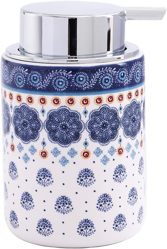 Bico Blue Talavera Ceramic 12oz Soap Dispenser with Removable Pump, Ideal for Kitchen, Bathroom, Lotion and Essential Oil