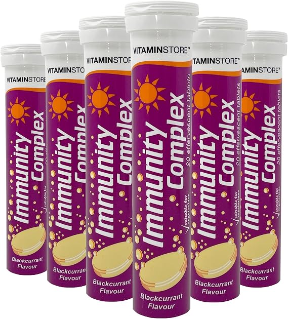 Vitamin Store Immunity Complex Effervescent Tablets, Blackcurrant Flavoured, Suitable for Vegetarians, 6 Packs of 20