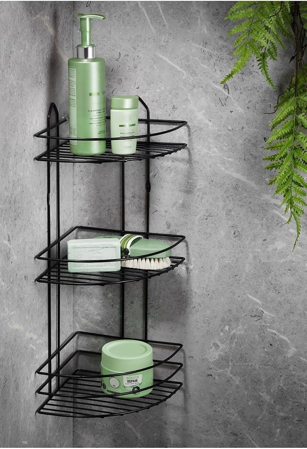 Sas Haus Lifetime Stainless Adhesive Bathroom Corner Organizer Shampoo Shower Rack Black Attachment-03