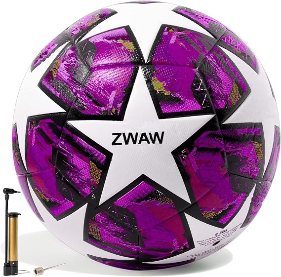 ZWAW Size 5 Soccer Ball, Waterproof PU Leather, Official Match Ball, with Pump & Needles