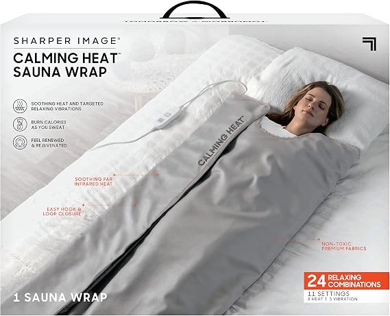 Calming Heat Sauna Wrap by Sharper Image Portable at Home Far Infrared Heat Wrap, Burn Calories While Sweating, 24 Combos- 8 Heat, 3 Massaging Vibrations