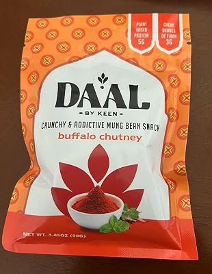 Daal By Keen Crunchy Mung Bean Snacks Buffalo Chutney Plant-Based Protein, High Fiber, Gluten-Free, Nut-Free Mix into Salads or Enjoy as an On-the-Go Snack 3 Resealable Bags, 3.45 oz Each