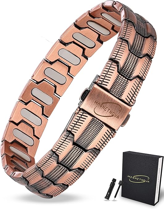 Ultra Strength Magnetic Bracelets for Men, 99.99% Pure Copper Bracelet with 5000 Gauss Magnets, Adjustable Size with Sizing Tool & Gift Box