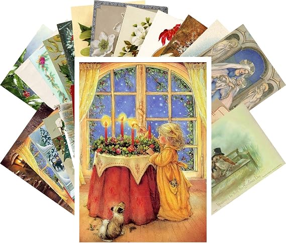 PIXILUV Vintage Christmas Greeting Cards 24pcs Christmas Theme Postcards Tree Animals Decorations Reprint Postcard Set