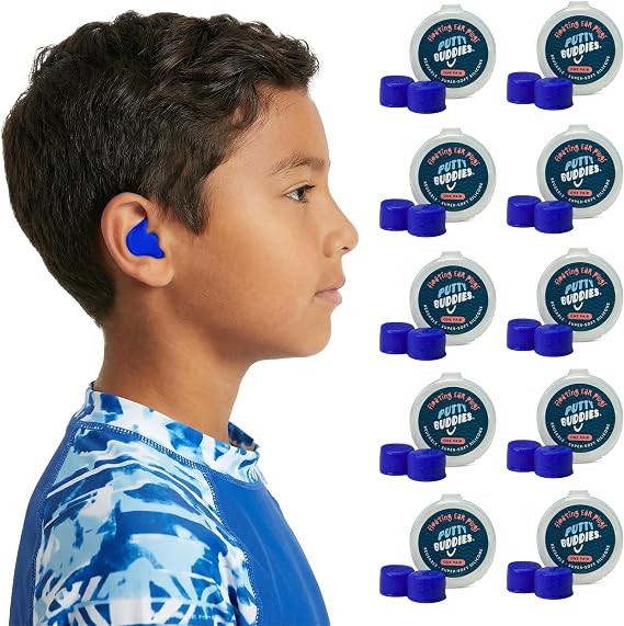 Earvolution Floating Putty Buddies Swim Earplugs - Doctor-Invented, Made in USA, Moldable Premium Silicone Plugs Help Prevent Swimmer's Ear, 10 Pair Pack - Blue