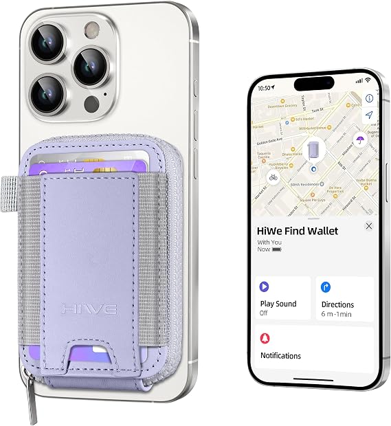 HiWe for MagSafe Wallet with Find My, Women Magnetic Wallet for iPhone 17/16/15/14/13/12 Series, Zipper Accordion, Leather RFID, Lilac