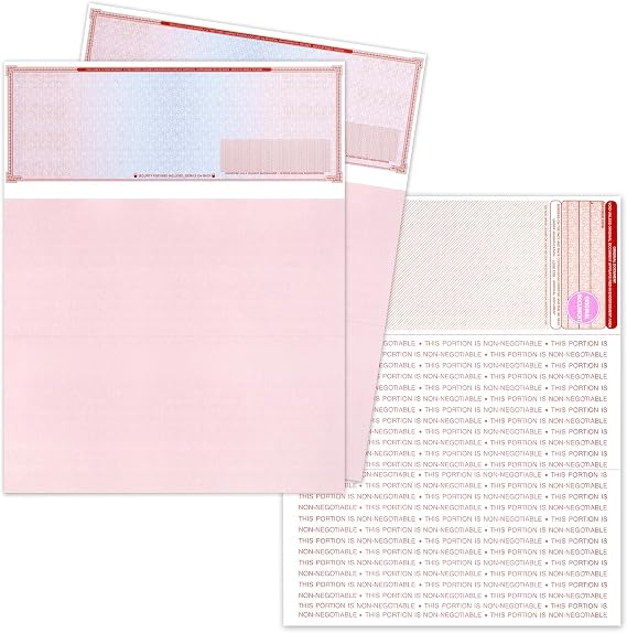 High Security Check Paper - 50 Count, Blank Business Checks on Top with Artificial Watermarks, Anti-Fraud, Compatible with QuickBooks, Check Stock Paper Printable with Laser & Inkjet - Red/Blue Mazed