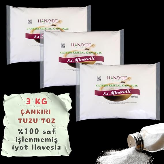 Hanzade Bitkisel 84 Mineralli Çankırı Kristal Kaya Tuzu (3 Kg, Toz Kaya Tuzu)