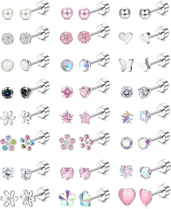 YADOCA 24Pairs Hypoallergenic Earrings for Girls Women Flat Back Earring