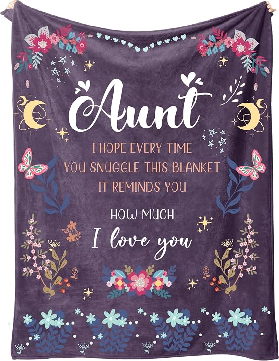 Niece Nephew Aunt Gifts: Flower Blanket for Aunt, Mothers Day Thanksgiving, Soft Flannel 50" x 60" (Purple)