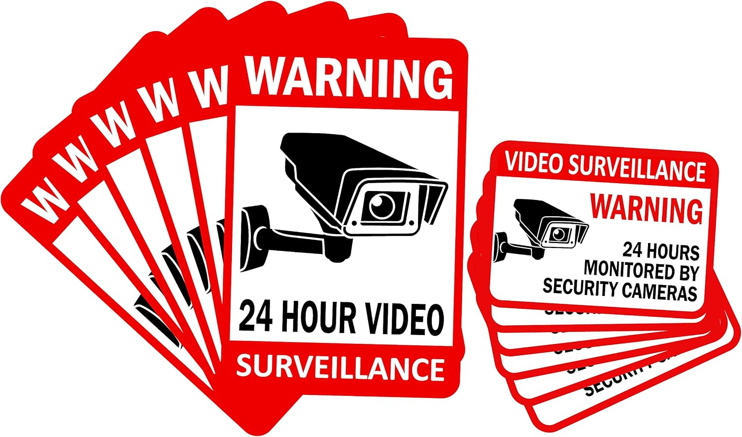 12-Pack Video Surveillance Sign 6-pack 6x4 & 6-pack 3.5x2.5, Double-Sided Vinyl Decals for No Trespassing-Warning Sticker-Security Sign-Surveillance Camera-Recording Sign, Laminated for UV-Water