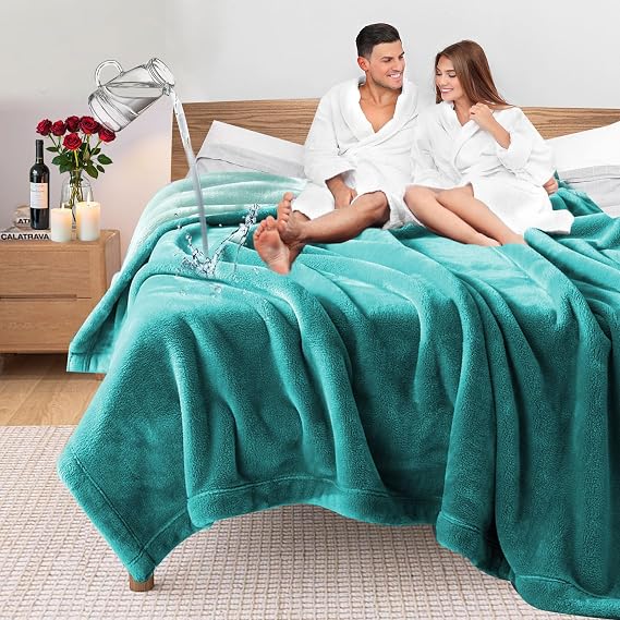 Queen Size Waterproof Blanket for Bed 80"x60", Reversible Aqua/Turquoise