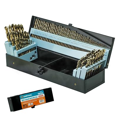 Cobalt Drill Bit Set, 115Pcs M35 HSS Twist Drill Bits 116-12, Jobber Length, Straight Shank, Metal Drill Bits Set for Steel, Stainless SteelIronWoodPlastic, with Metal Indexed Storage Case