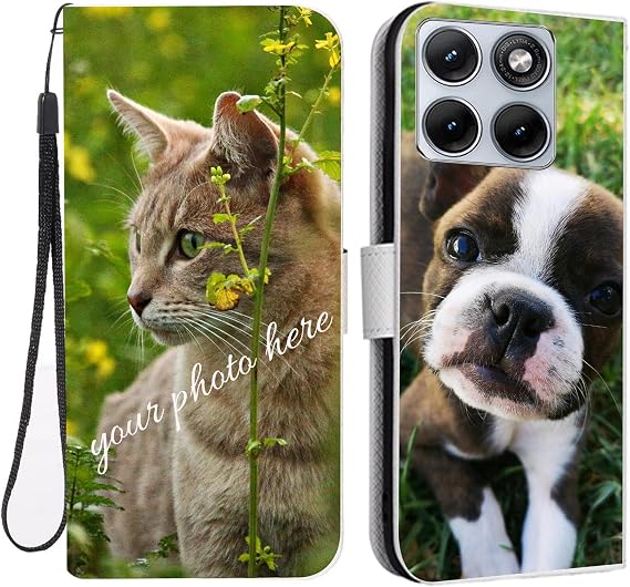Personalized Leather Wallet Flip Phone Case for Honor 500 Smart,Custom Picture Image Name on Leather Flip Stand Cover Shockproof Protection for 500 Smart Case-White-K1