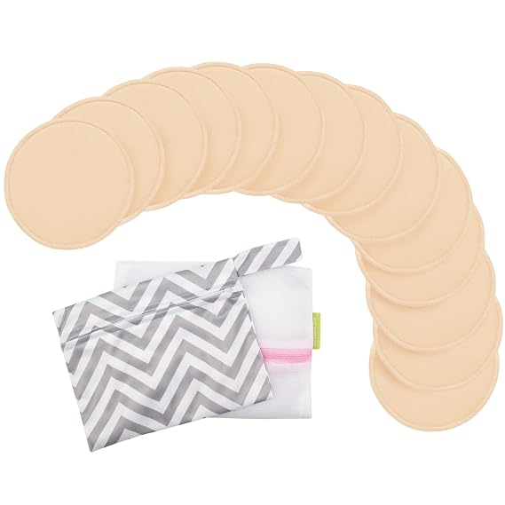14-Pack Reusable Nursing Pads for Breastfeeding (Bare Beige, L 4.8")