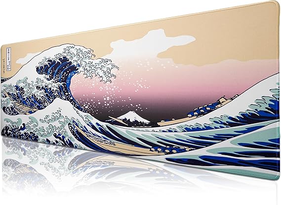 Klasse Pro - 10 Farklı Model Dikişli Kenar 90x40 cm Oyuncu Gaming Mouse Pad (Japon Dalgası, 90x40 cm)