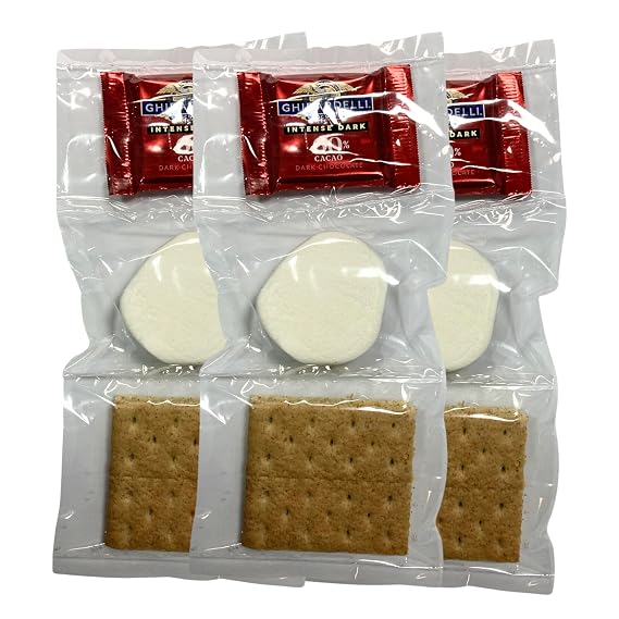 WBB | SMORES KIT STRIP | Individually packaged set : Graham Crackers, Marshmallow, Chocolate | Make delicious smores (100 sets) (Dark 60% Chocolate)