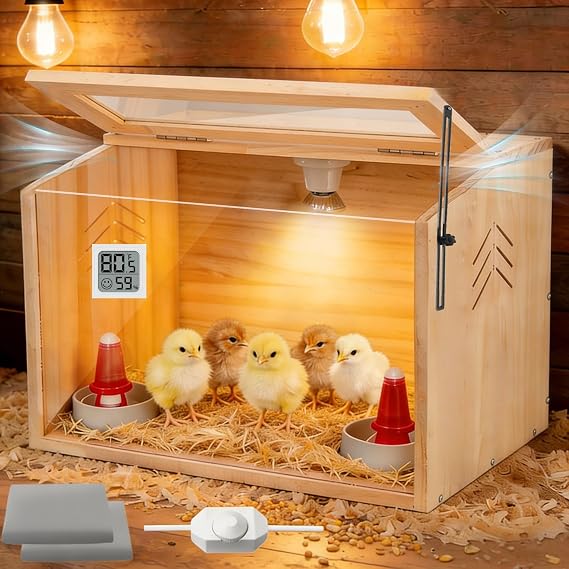 Chick Brooder Box,Brooder Box for Chicks,16" Lx12 Wx11 H, Ducks,Chicken Coop,Quail cage,2 Washable Liners,Adjustable Temperature Control.