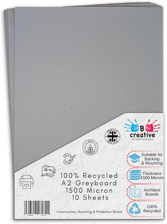 BCreativetolearn A2 Greyboard 42 x 59.4 cm 1500 Micron (1.5mm) 10 Sheets – Extra Thick Recycled Mount Board for Backing, Model Making & Presentation