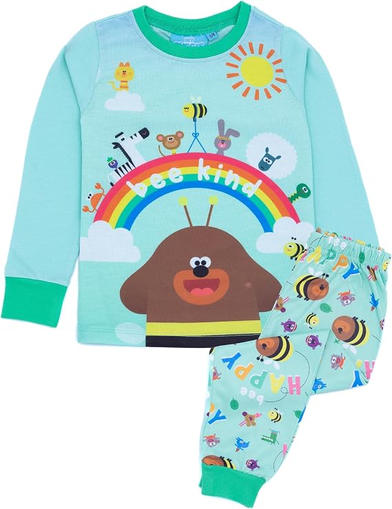 Hey Duggee Girls Pajama Set | Childrens Blue & Green Loungewear T-Shirt & Pants Complete PJ Bundle | Bee Kind with Duggee