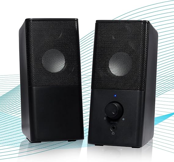 H21 USB-Powered Computer Speakers, 3.5mm Aux Gaming Speakers for PC, Laptop, Desktop, Phone, Full Stereo Sound with Volume Control, Portable Multimedia Speakers for Music & Movies (Black)