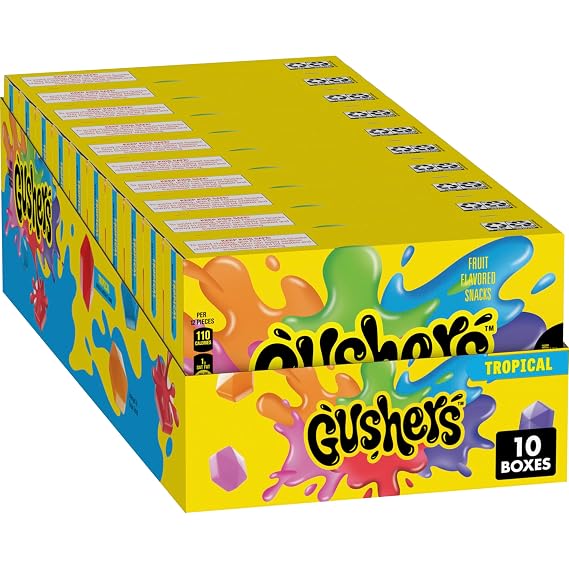 Gushers Tropical Movie Box Fruit Snacks | Movie Box Tray Format, Juicy Liquid Center, Gluten Free, Kosher, Made with Real Fruit Juice