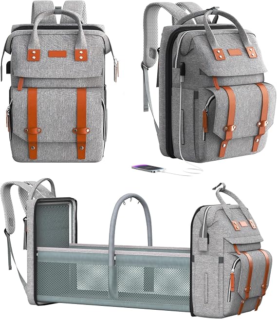 Diaper Bag Backpack with Changing Station, Baby Bag for Mom, Grey