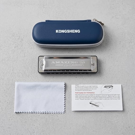 KONGSHENG New Amazing 20 10-Hole Diatonic Harmonica, A, Black | Beginner Harmonica Portable Music Instrument Gift