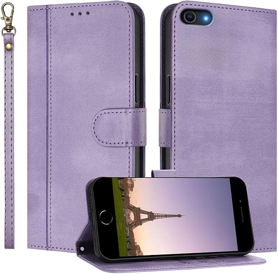 for iPhone 6/6S/7/8/SE 2020/SE 2022 Wallet Case Wrist Strap Purple