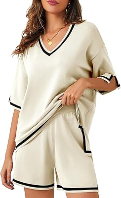 Bloggerlove Women Lightweight Knit Short Sets 2 Piece Lounge Sets Sweater Set for Women