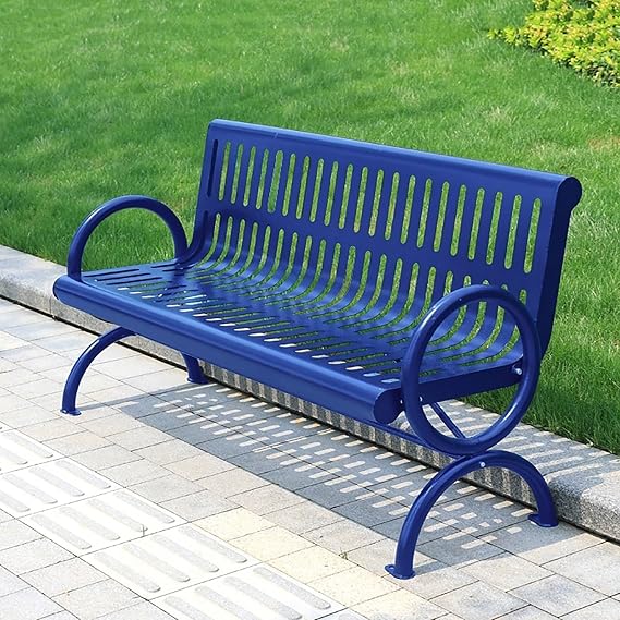 FQMYLTYN Garden Bench Outdoor Patio Bench, Metal Bench with Backrest and Armrests, Cast Iron Steel Frame Chair Weatherproof, for Porch, Park, Lawn, Yard, Entryway - 4/5/6ft(Blue,150cm/5ft)