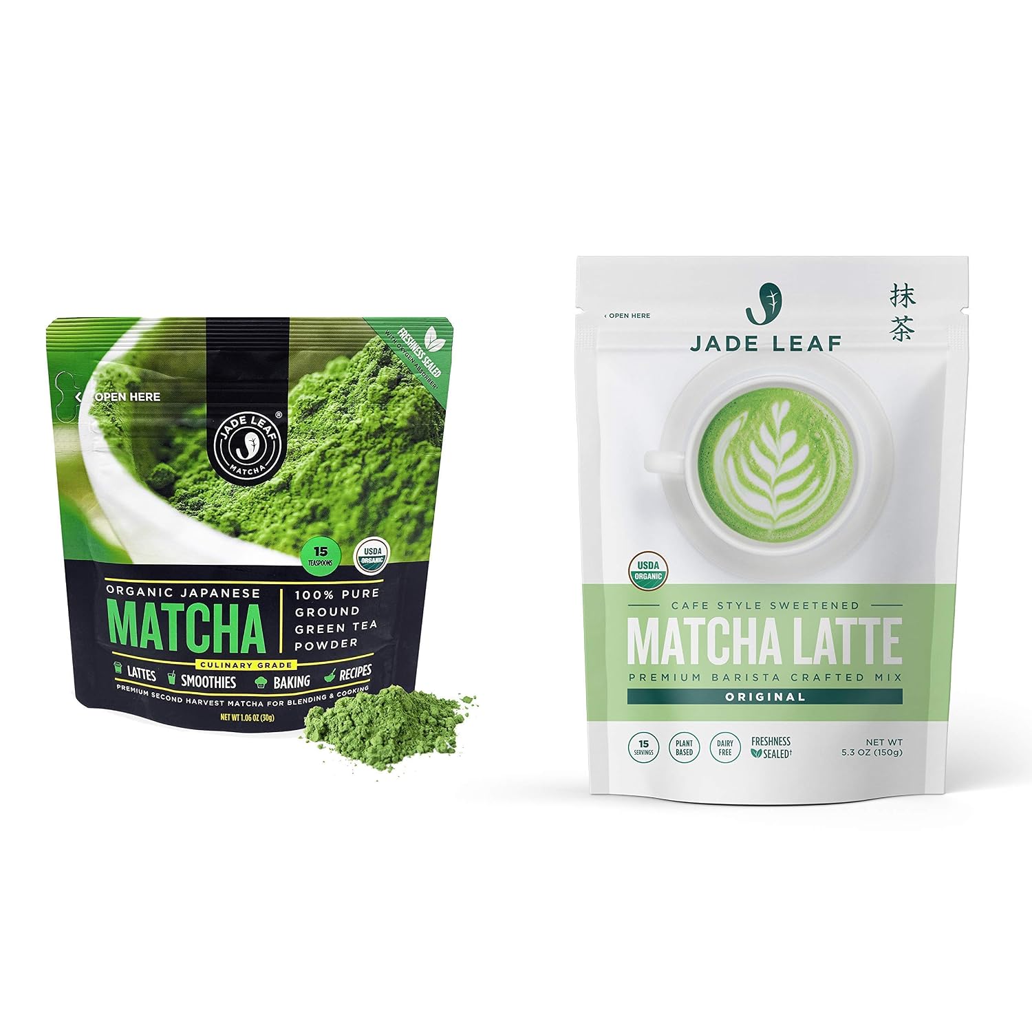 Jade Leaf Matcha  Latte Mix Bundle - Organic Matcha Green Tea Powder Culinary Pouch 30g and Cafe Style Sweetened Matcha Latte Mix 150g