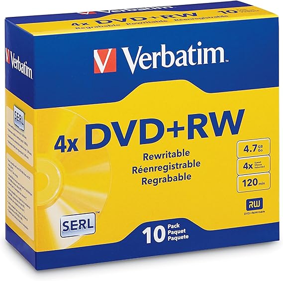 Verbatim DVD+RW 4.7GB 4X Rewritable Discs with Slim Cases, 10 Pack