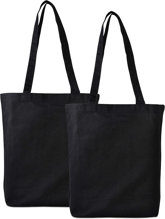 ZENPAC 16x16x5 2 Pack Small Reusable Washable Grocery Bags, Cloth Bags with Handles, Fabric Black Tote Bag Canvas for Market, DIY, Shopping Bags Bulk