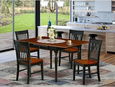 Modern 5 Piece Dining Set - Hardwood Table & 4 Chairs - Black Cherry Finish - Kitchen Dining Room Set