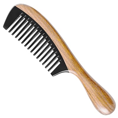 Onedor Buffalo Horn Handmade 100% Natural Green Sandalwood Hair Comb - Anti-Static Sandalwood Scent Natural Hair Detangler Wooden Comb Wide Tooth
