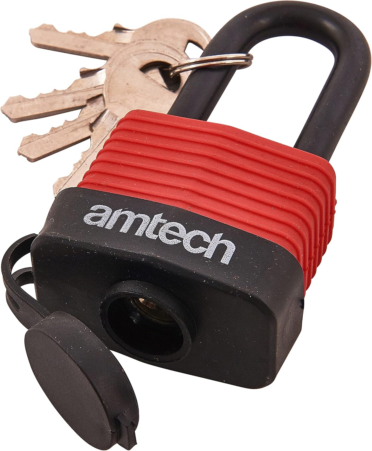 Amtech T0760 40mm Long Shackle Weatherproof Padlock, Outdoor Padlock, 4 Keys, Wide Range of Security Applications Black & Red