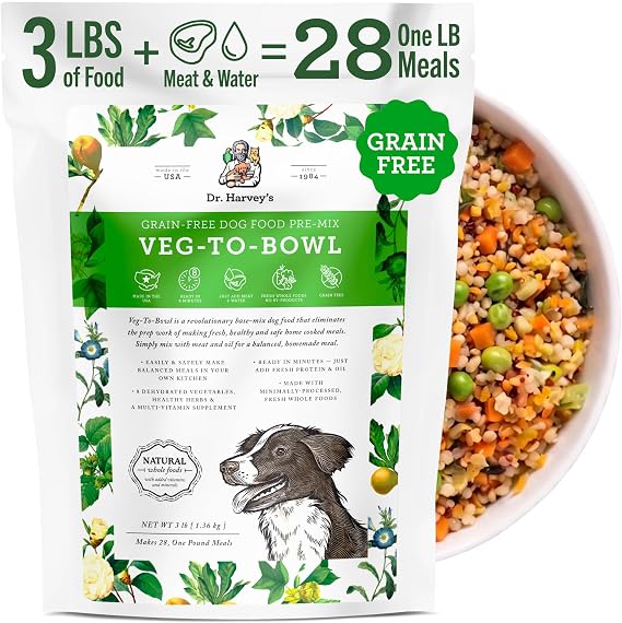 Dr. Harvey's Veg-to-Bowl Dog Food, Human Grade Dehydrated Base Mix for Dogs, Grain Free Holistic Mix (3 Pound)
