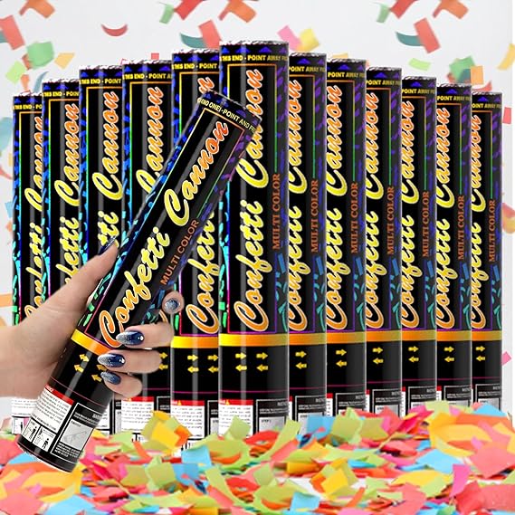 12 Pack Biodegradable Confetti Cannons - Multicolor Party Poppers 12 Inch for Weddings, Birthdays, Hen Parties & Graduation - 15ft High Shoot Range, Eco-Friendly Paper Confetti Shooters