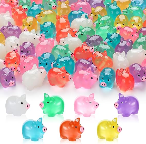 56PCS Luminous Mini Resin Pigs Figures Cute Tiny Pig for Garden Landscape