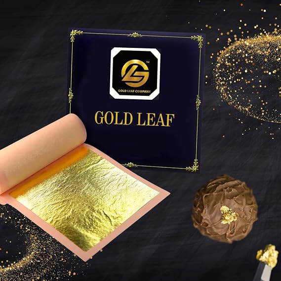 Gold leaf company 24k Gold Leaf - Real Gold Leaf Sheets 2X2 inches -25 Sheets Booklet Gold Leaf Sheets for Art - Cakes Chocolates Decorating, Makeup Health & Spa,Gilding Crafting (25)