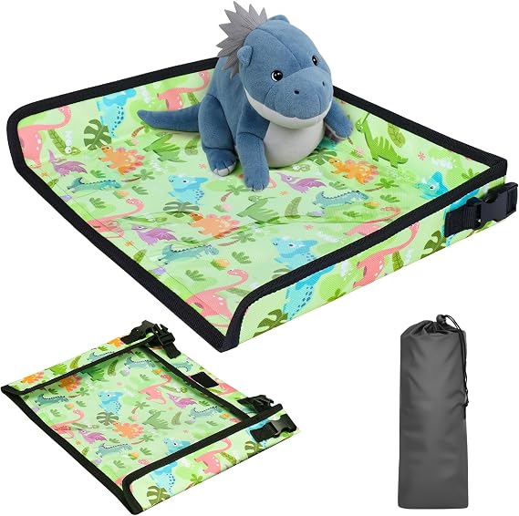 INFANZIA Kids Travel Tray Table Cover, Plane essentials for Toddler | Airplane Travel Tray, Travel Essential Must-Haves for Train and Flying Supplies, Dinosaurs Green