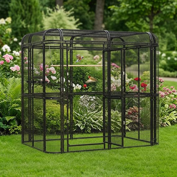 Large Walk-in Cages Heavy Duty Bird Cage Outdoor Aviary Parrot Macaw Conure Lovebird Pet House Finch Parakeet Cockatiel Macare Birdcages Black