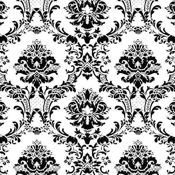 Norwall BK32013 Document Damask Prepasted Wallpaper, Black, White