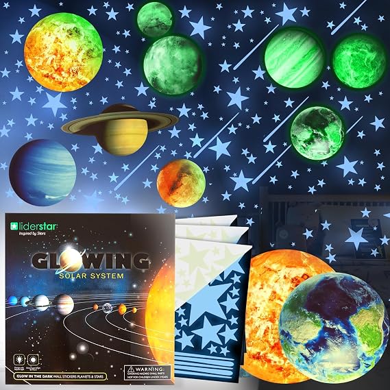 Glow in The Dark Stars and Planets, Bright Solar System Wall Stickers -Glowing Ceiling Decals for Kids Bedroom Any Room,Shining Space Decoration, Birthday Present for Boys and Girls (Blue)