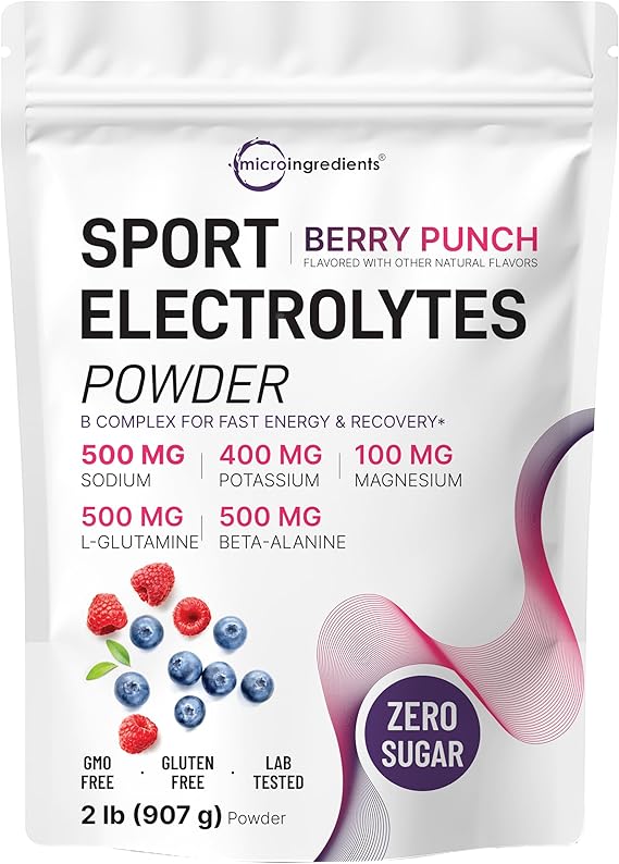 Electrolytes Powder, 2 lbs | 90 Servings | Sugar Free Workout Hydration | Potassium, Sodium, Magnesium, L-Glutamine, Beta-Alanine, B Complex | Berry Punch Flavor | Non-GMO, Gluten Free