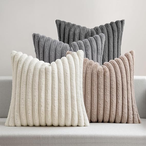 MIULEE Faux Fur Plush Decorative Throw Pillow Covers 18x18, Grey Taupe