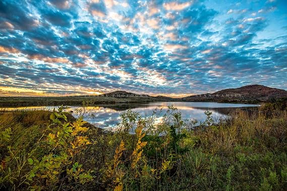 Landscape Photography Print (Not Framed) Picture of Scenic Sky Over Lake at Sunset on Autumn Evening in Wichita Mountains Oklahoma Great Plains Wall Art Nature Decor (8" x 10")
